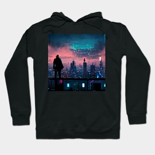 Man overlooking a futuristic city - best selling Hoodie